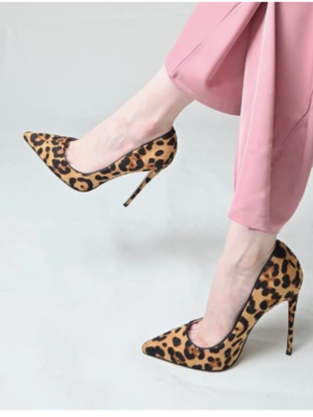 FSJ Leopard-suede Printed Dress Shoes Pointy Toe High Heels Stilettos Pumps